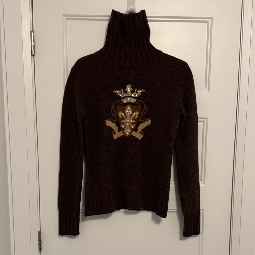 BCBGMaxAzria Chocolate Turtleneck with Gold Embellishment